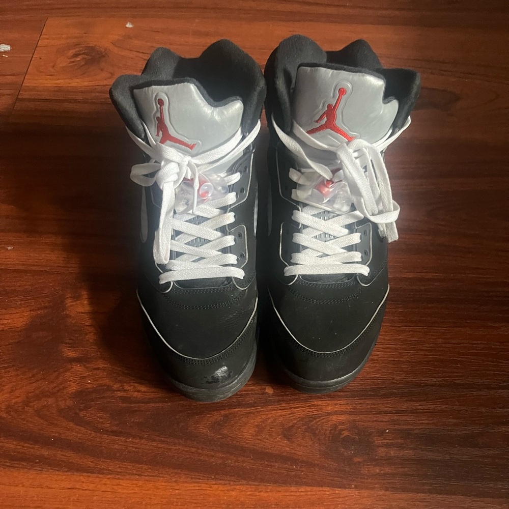 Black and White Sneakers with Red Logo